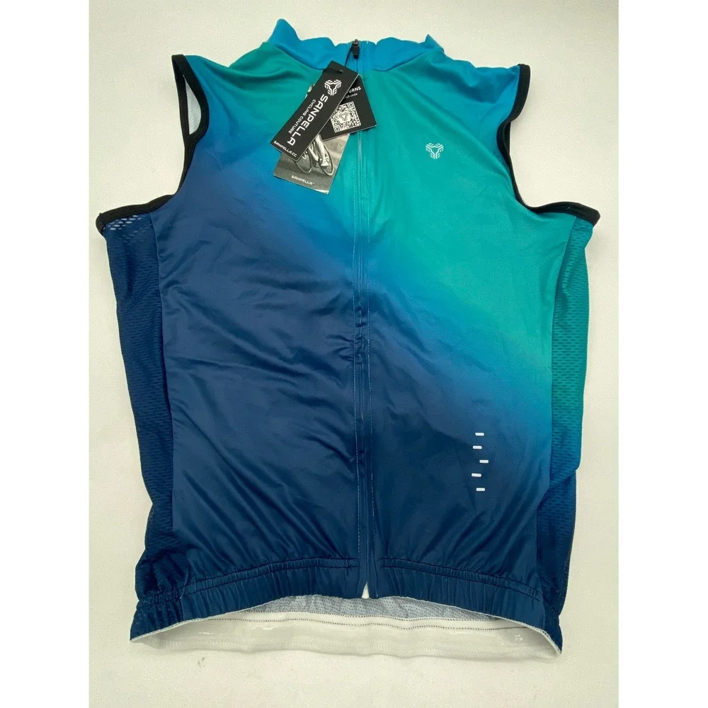 Sanpella Cycling Couture Women Small Blue Teal Ombre Sleeveless Wind Vest Gilet